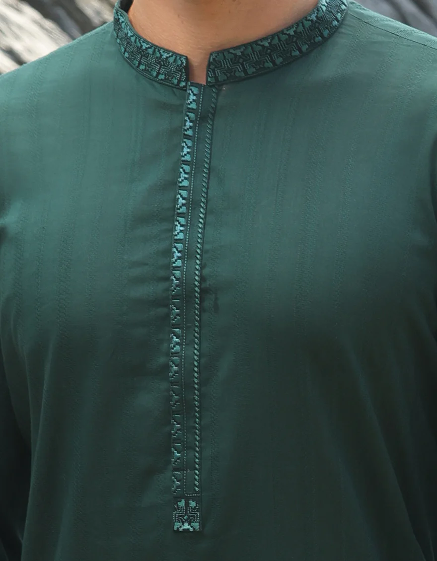 BOTTLE GREEN COTTON KURTA | JJK-S-33064/S25/JJ9500-SF - Image 2
