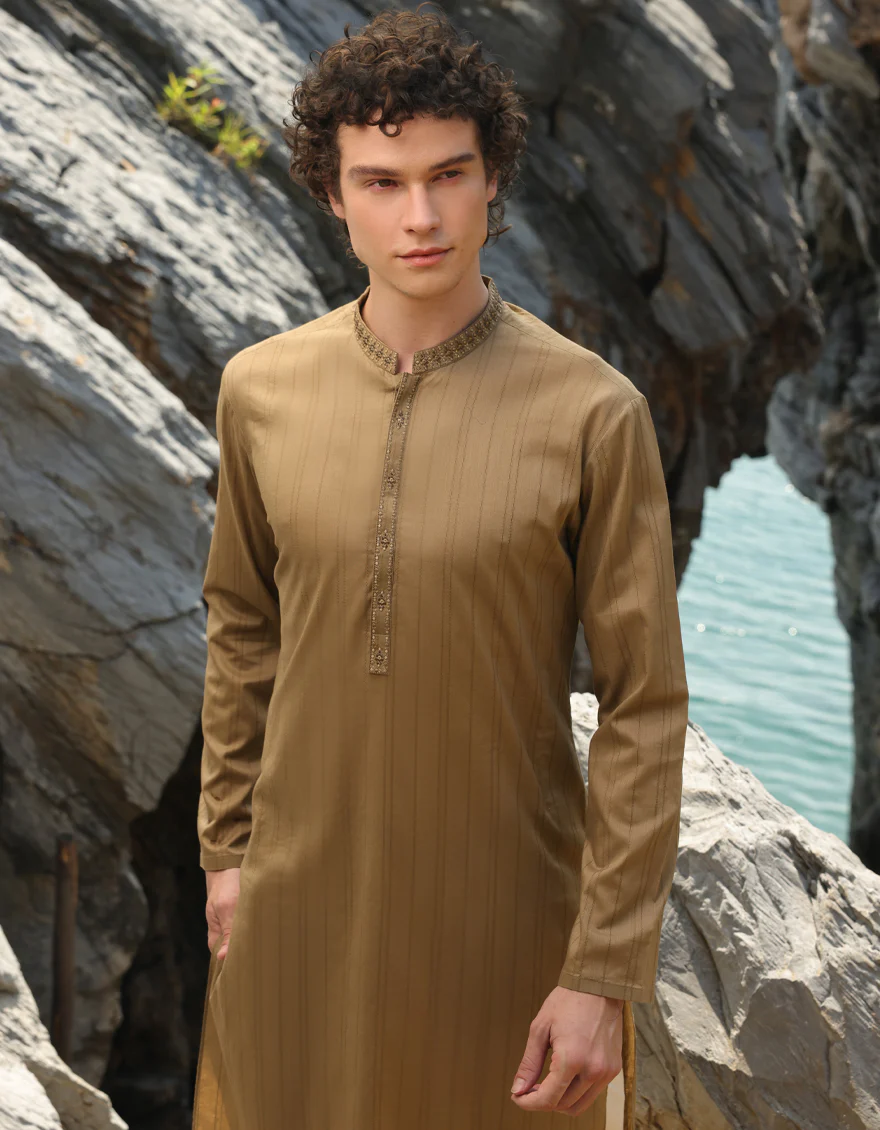 LIGHT BROWN COTTON KURTA | JJK-S-33066/S25/JJ9501-SF - Image 3