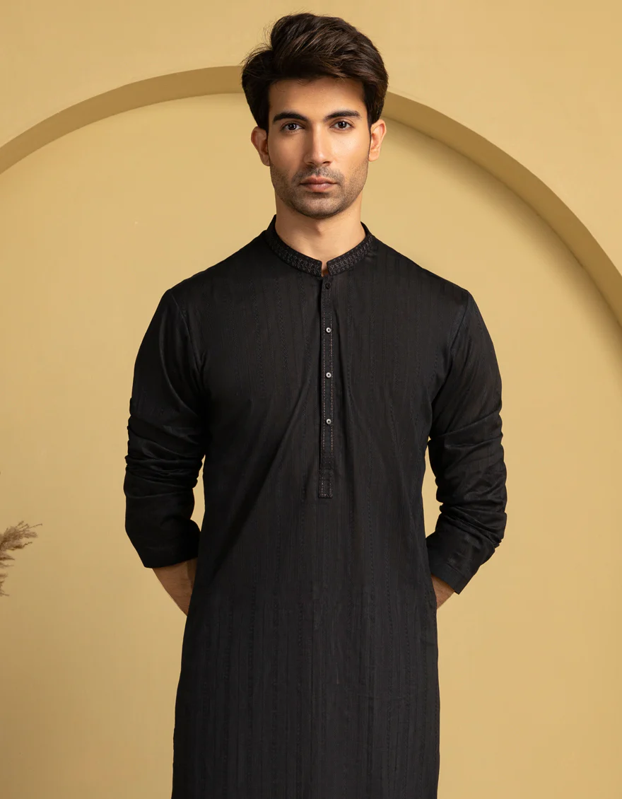 BLACK COTTON KURTA | JJK-S-33296/S25/JJ99 - Image 2