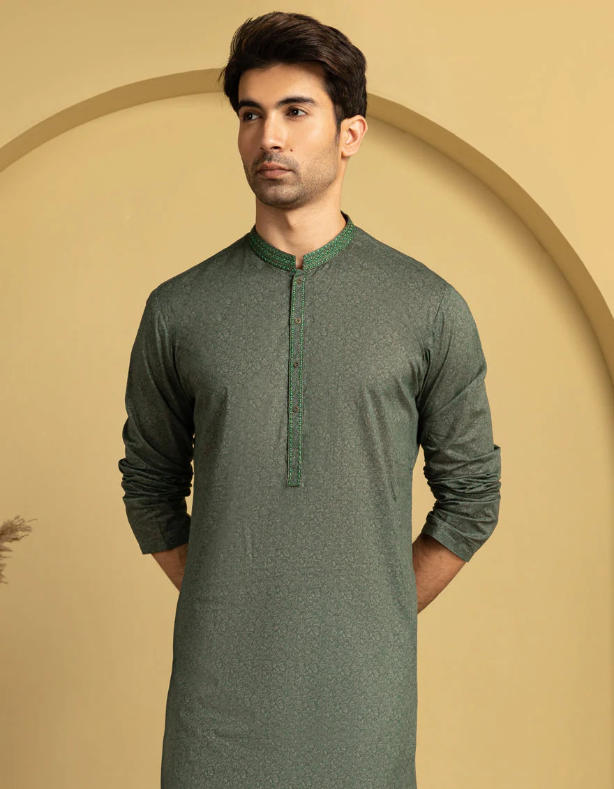 GREEN COTTON KURTA | JJK-S-33301/S25/JJ97 - Image 2