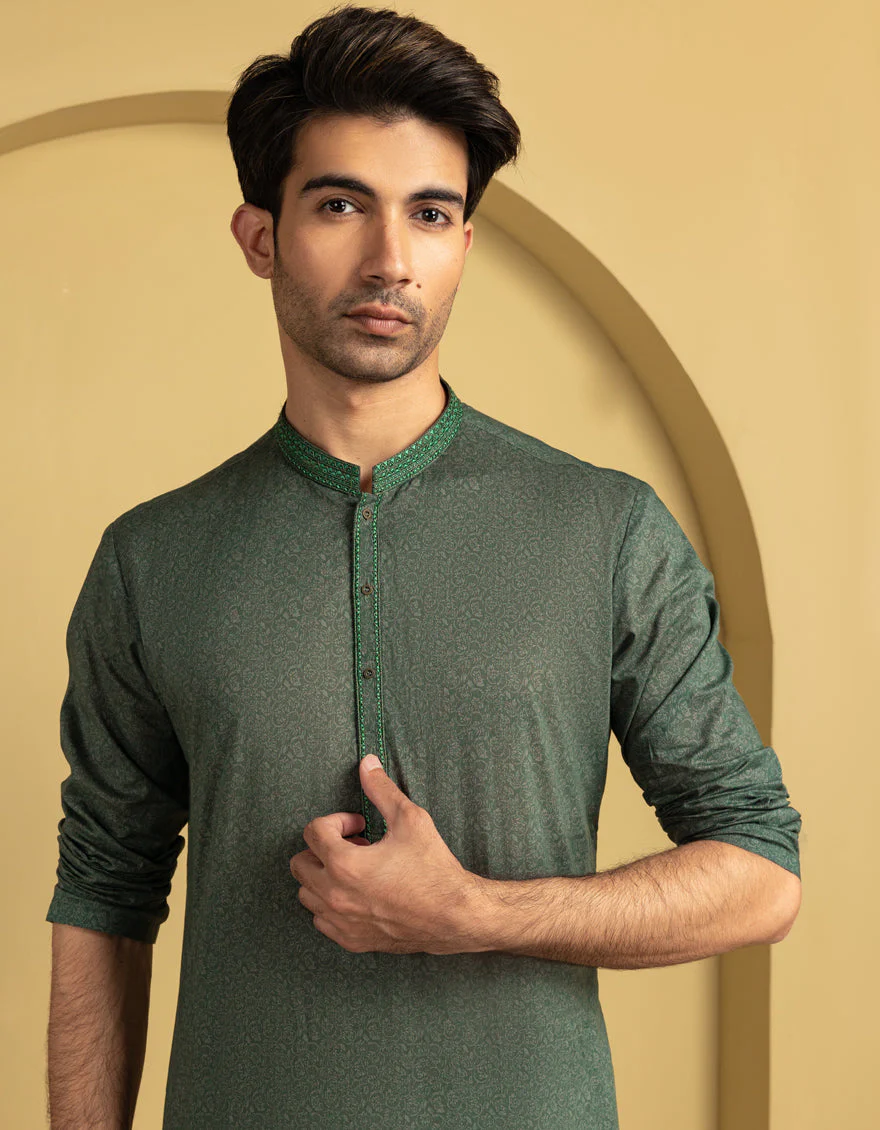 GREEN COTTON KURTA | JJK-S-33301/S25/JJ97 - Image 4