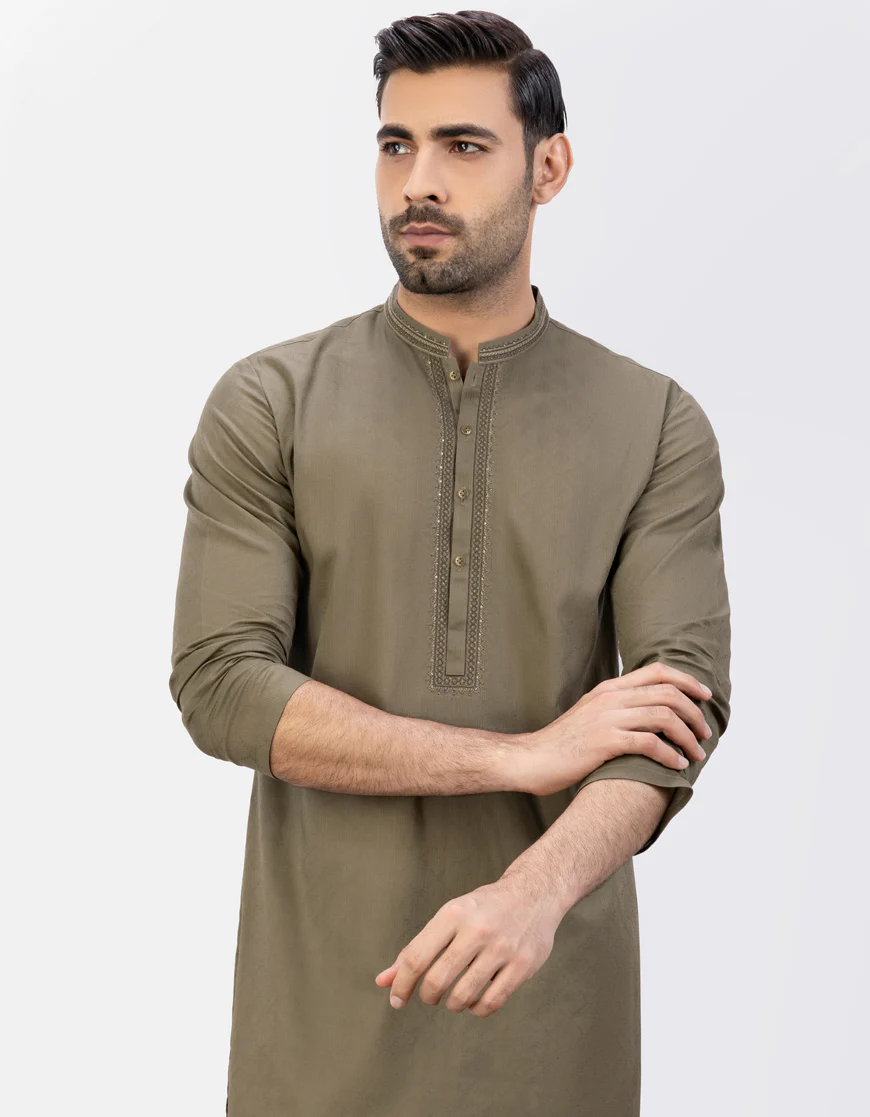 OLIVE GREEN COTTON KURTA | JJK-S-34398/S23/JJ8748-SF - Image 2