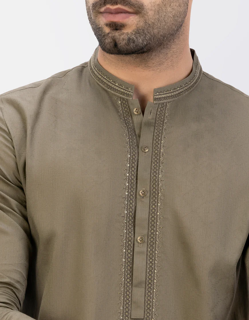 OLIVE GREEN COTTON KURTA | JJK-S-34398/S23/JJ8748-SF - Image 3