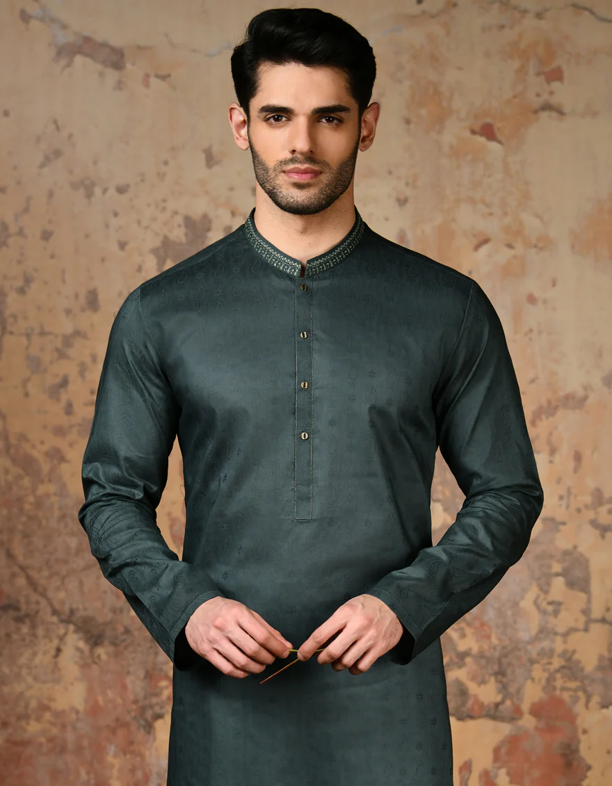 GREEN COTTON KURTA | JJK-S-34668/S24/JJ9233-FL - Image 3