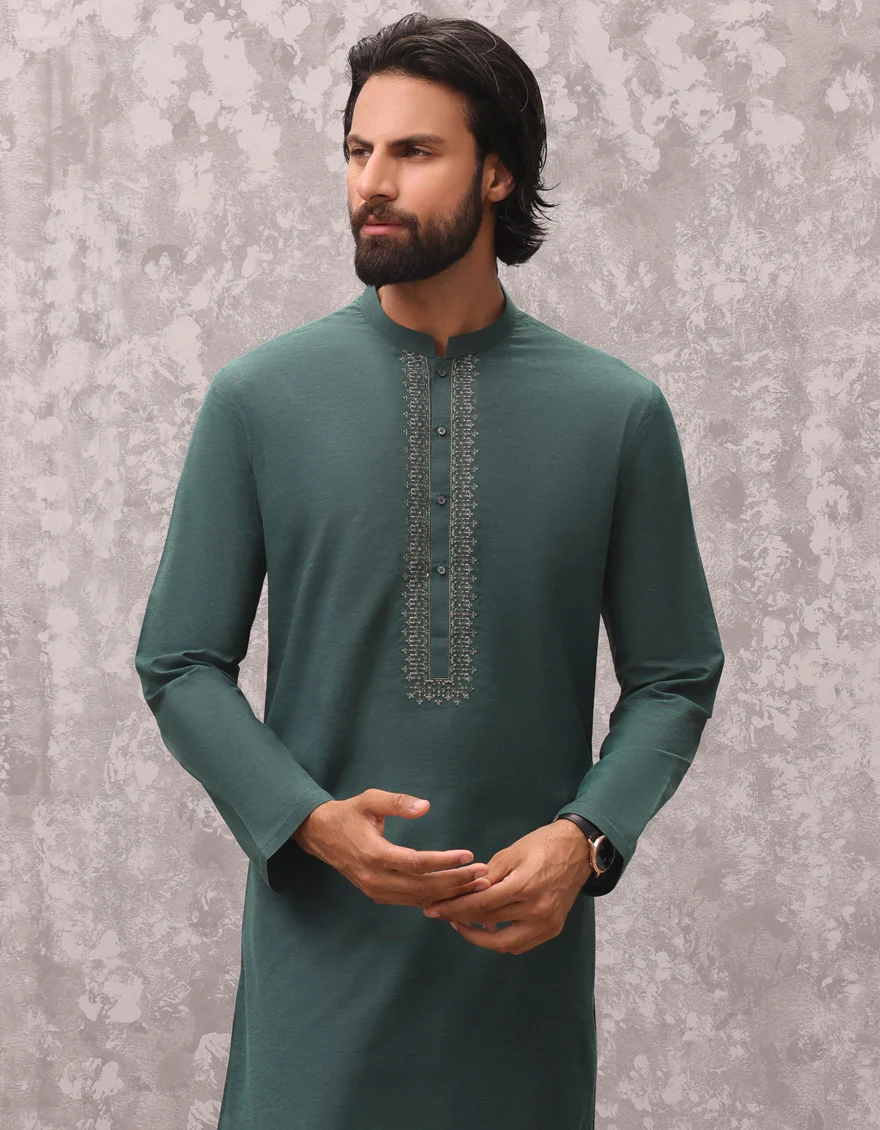 GREEN BLENDED KURTA | JJK-S-34704/S24/JJ9303-SF - Image 3