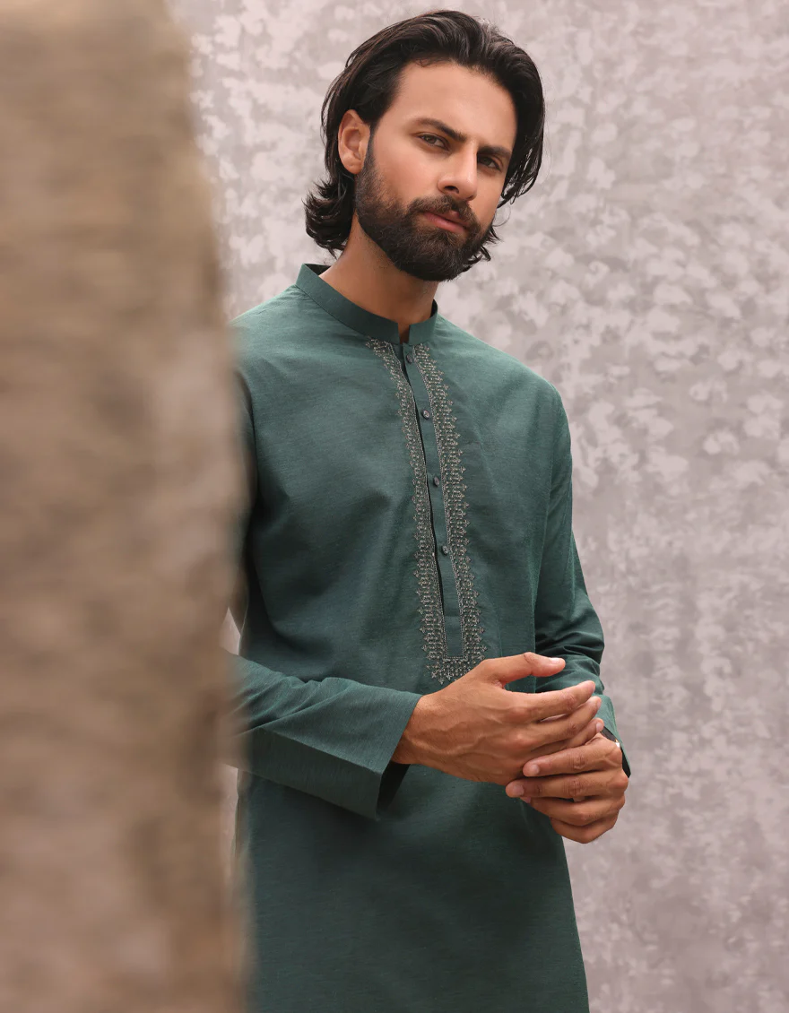 GREEN BLENDED KURTA | JJK-S-34704/S24/JJ9303-SF - Image 4