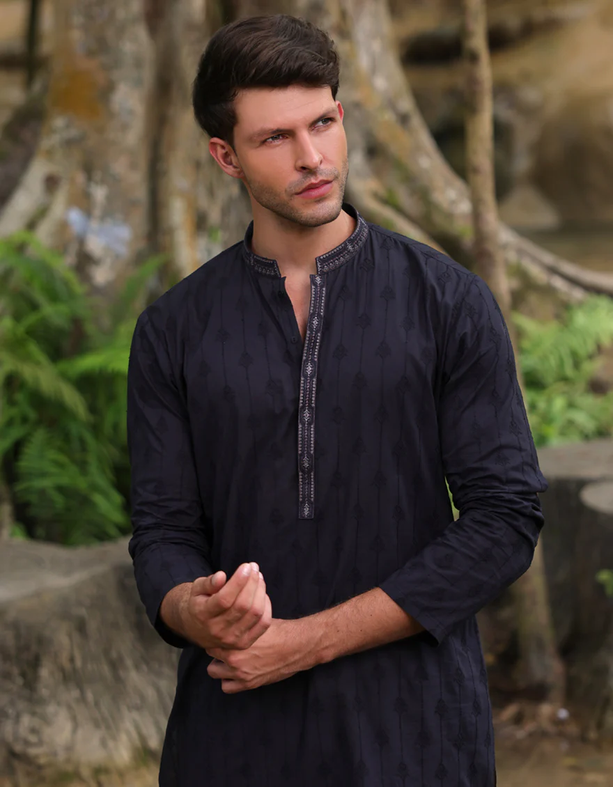 BLACK COTTON KURTA | JJK-S-34949/S25/JJ9778-FL - Image 2