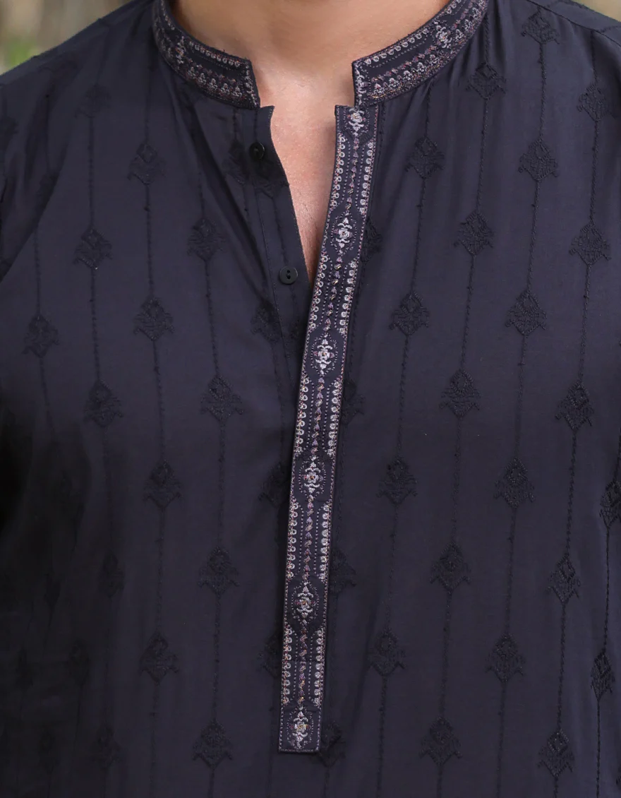 BLACK COTTON KURTA | JJK-S-34949/S25/JJ9778-FL - Image 3