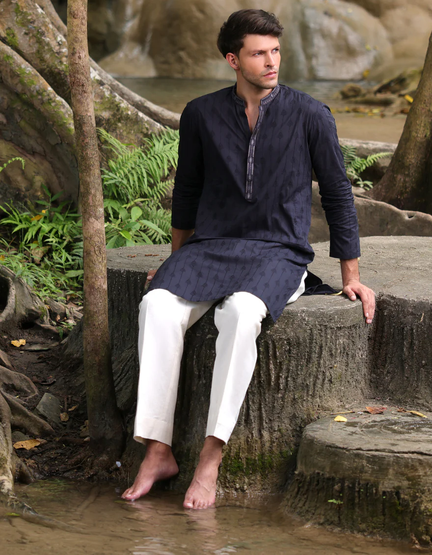 BLACK COTTON KURTA | JJK-S-34949/S25/JJ9778-FL - Image 4