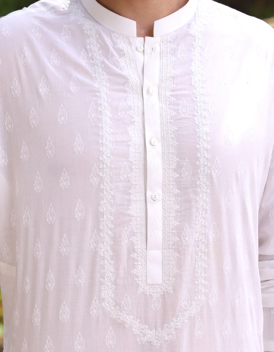 WHITE COTTON KURTA | JJK-S-34950/S25/JJ9778-FL - Image 3