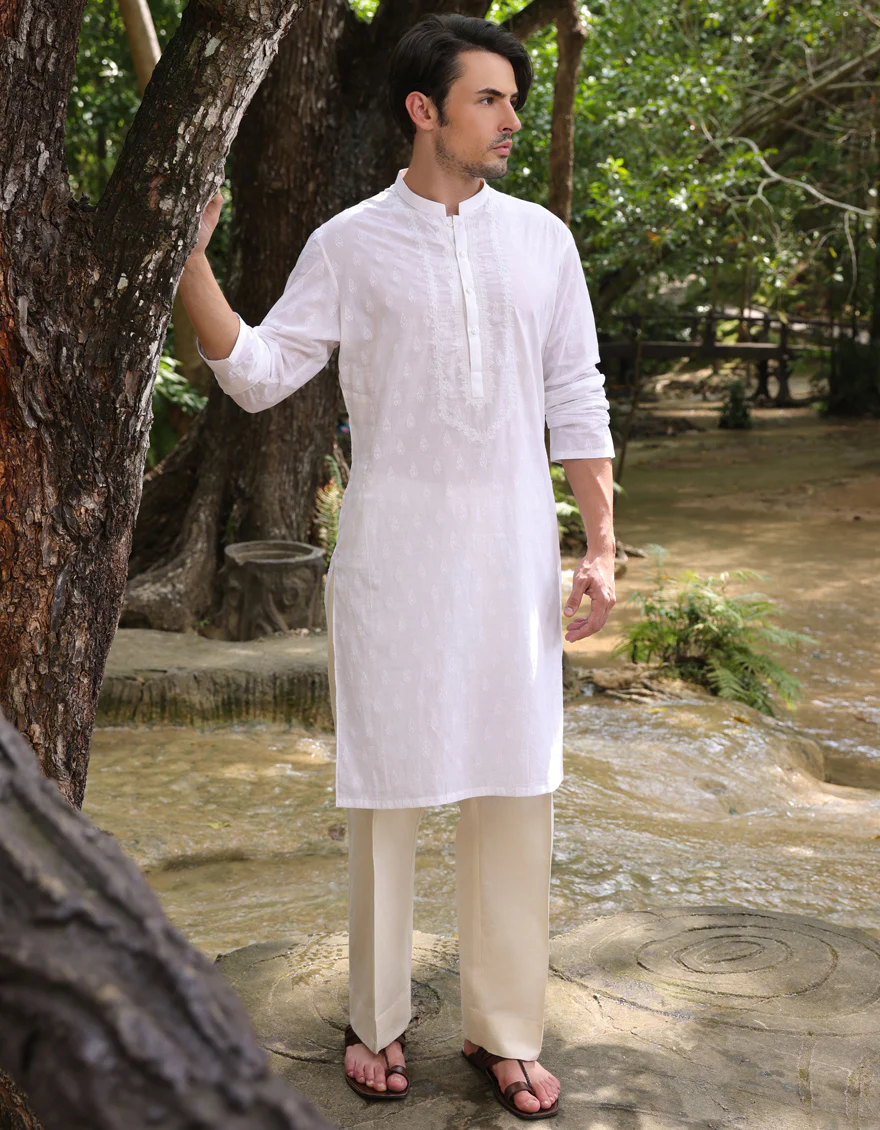 WHITE COTTON KURTA | JJK-S-34950/S25/JJ9778-FL - Image 4