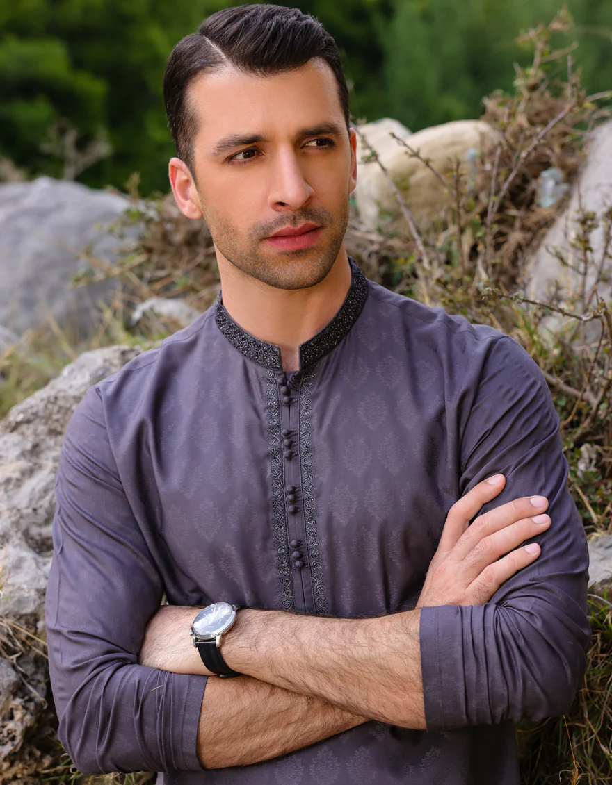 GREY BLENDED KURTA | JJK-S-37731/S23/JJ8614-FL - Image 2