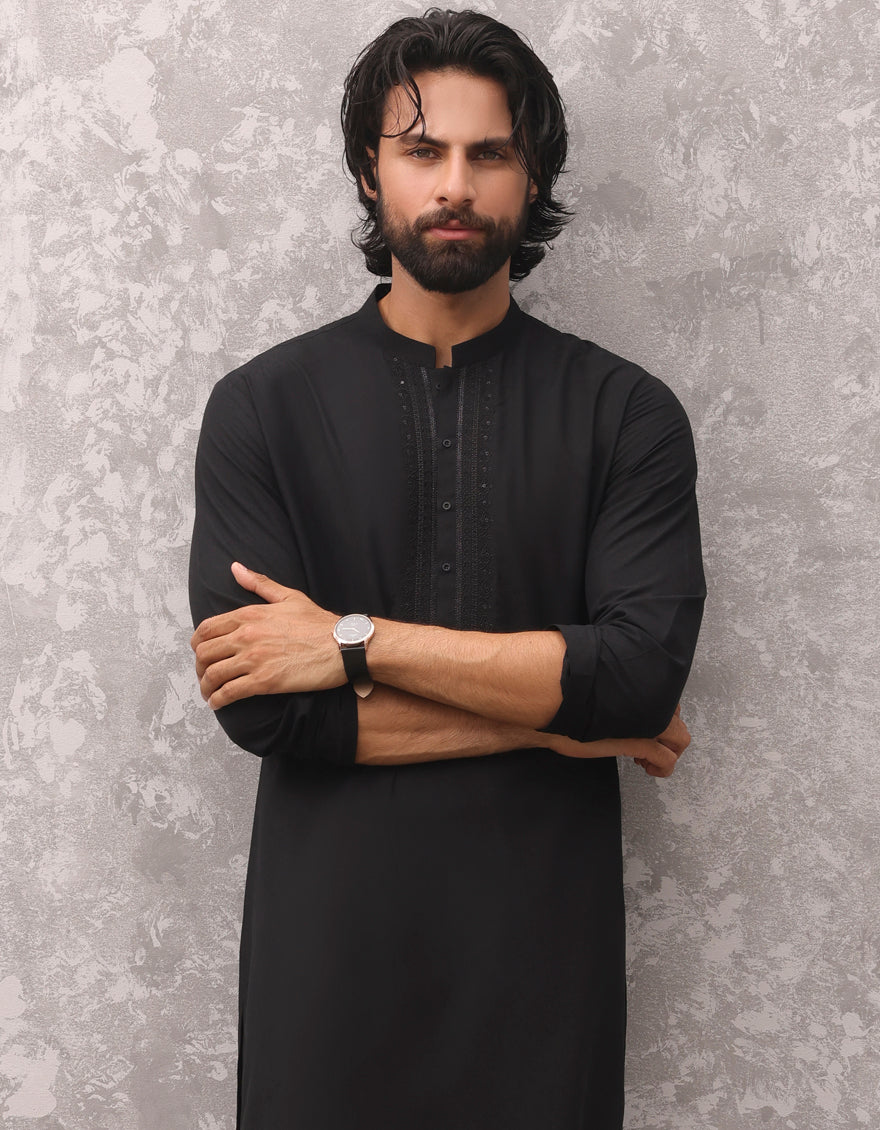 BLACK BLENDED KURTA | JJK-S-37897/S24/JJ8801-SF - Image 2
