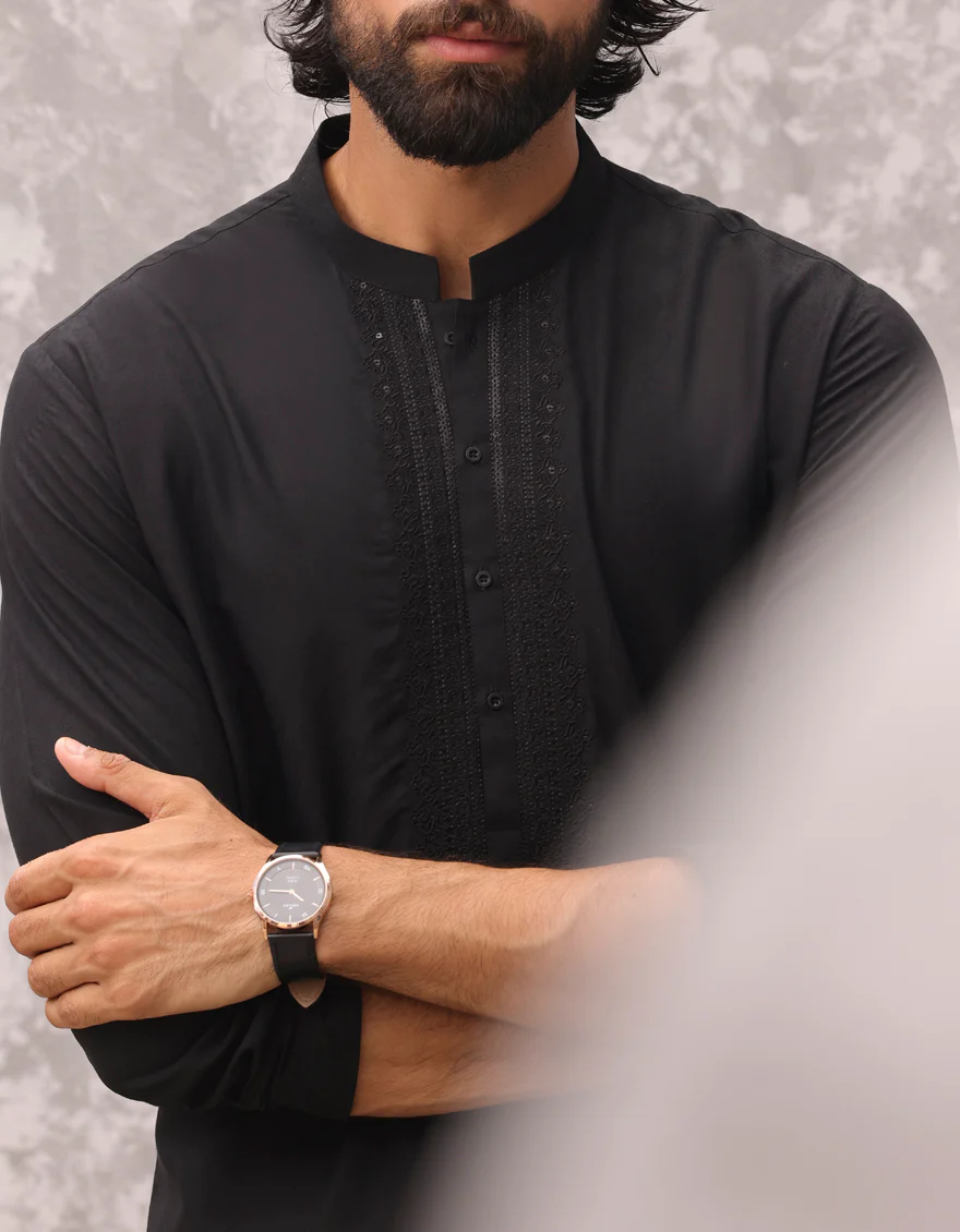 BLACK BLENDED KURTA | JJK-S-37897/S24/JJ8801-SF - Image 3