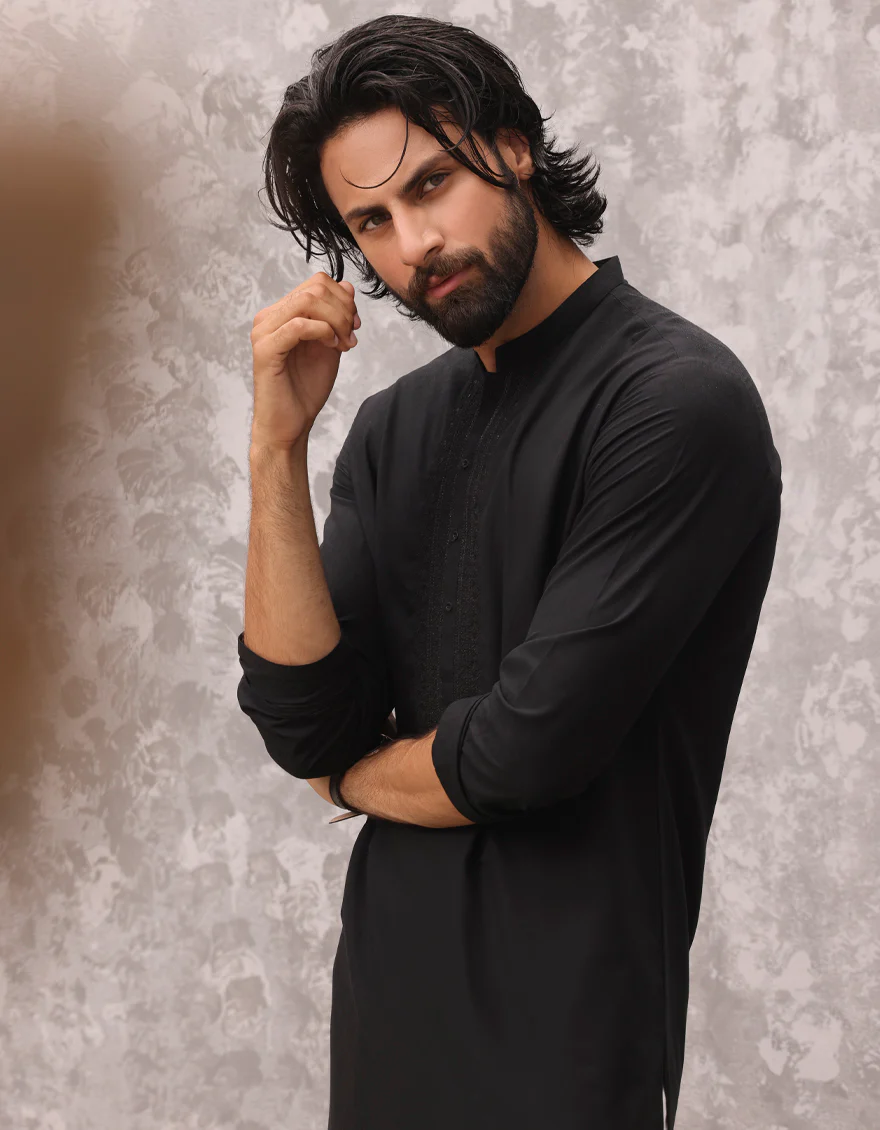 BLACK BLENDED KURTA | JJK-S-37897/S24/JJ8801-SF - Image 4