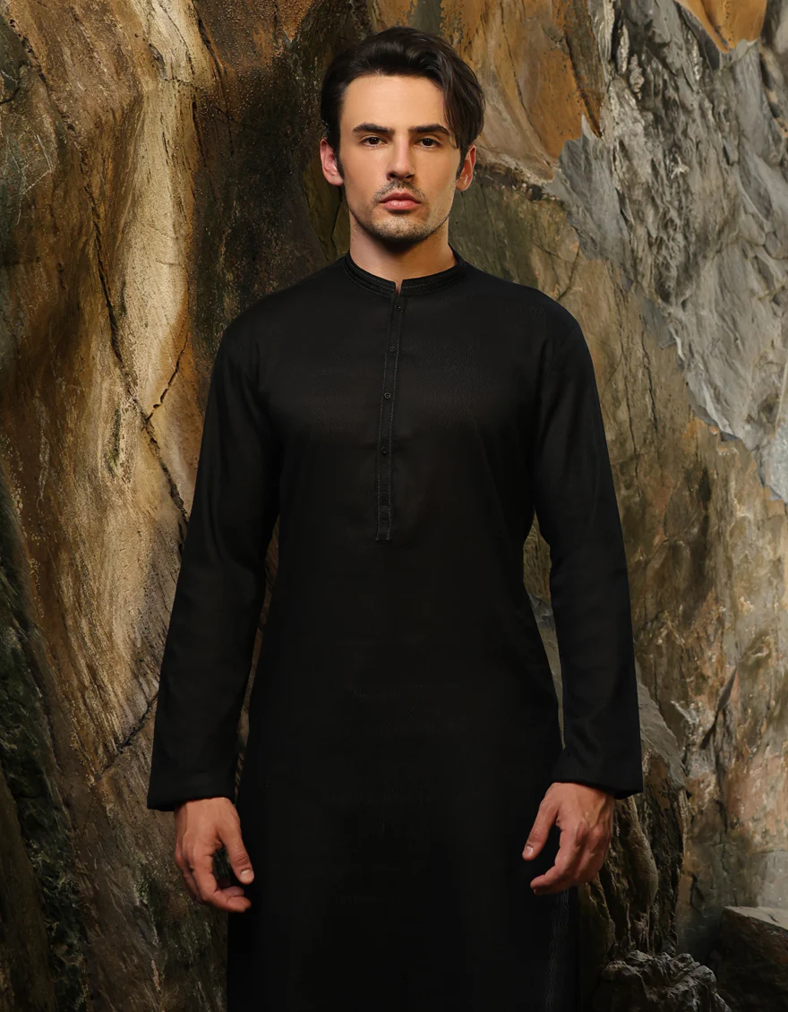 BLACK COTTON KURTA | JJK-S-46486/S25/JJ9502-SF - Image 2