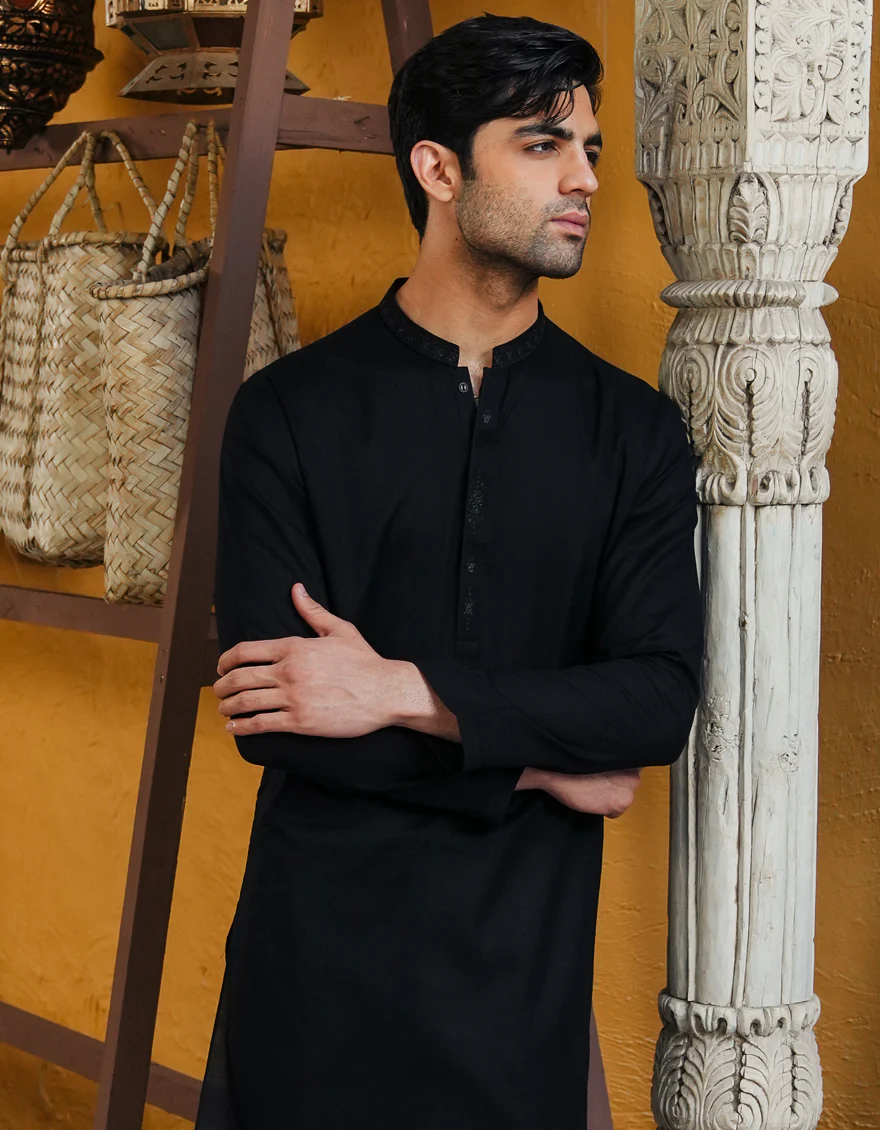 BLACK COTTON KURTA | JJK-S-46665/S25/JJ92 - Image 2