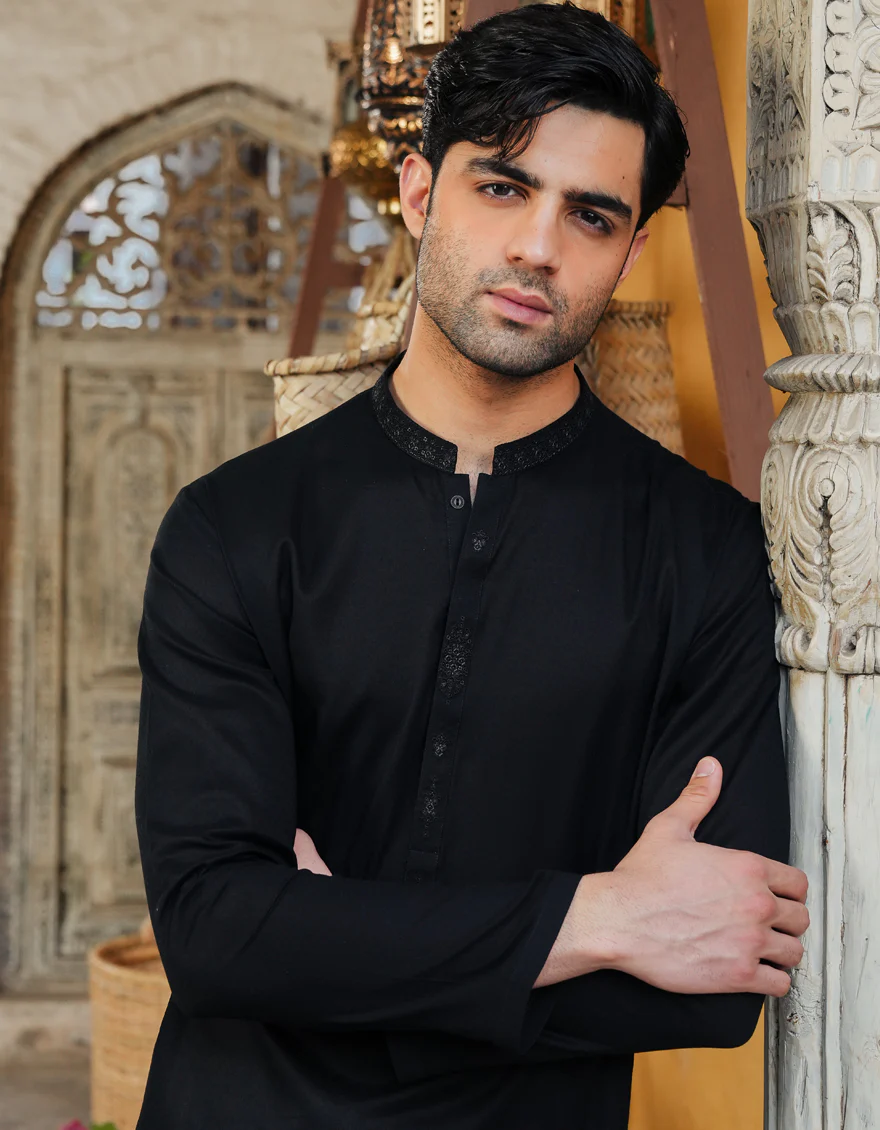 BLACK COTTON KURTA | JJK-S-46665/S25/JJ92 - Image 3