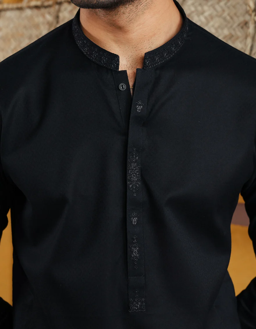 BLACK COTTON KURTA | JJK-S-46665/S25/JJ92 - Image 4