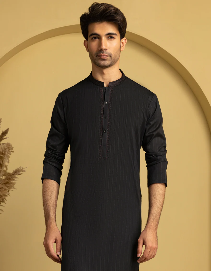 BLACK COTTON KURTA | JJK-S-46667/S25/JJ99 - Image 2