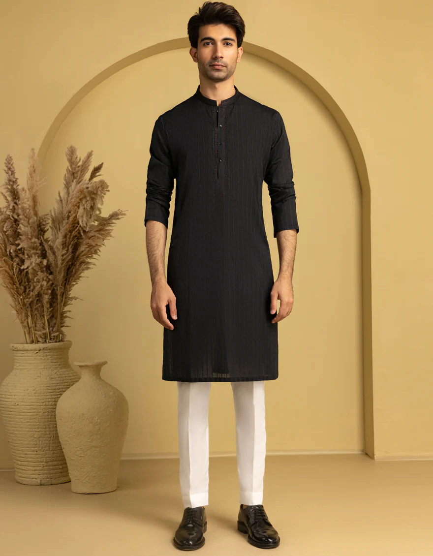 BLACK COTTON KURTA | JJK-S-46667/S25/JJ99 - Image 4