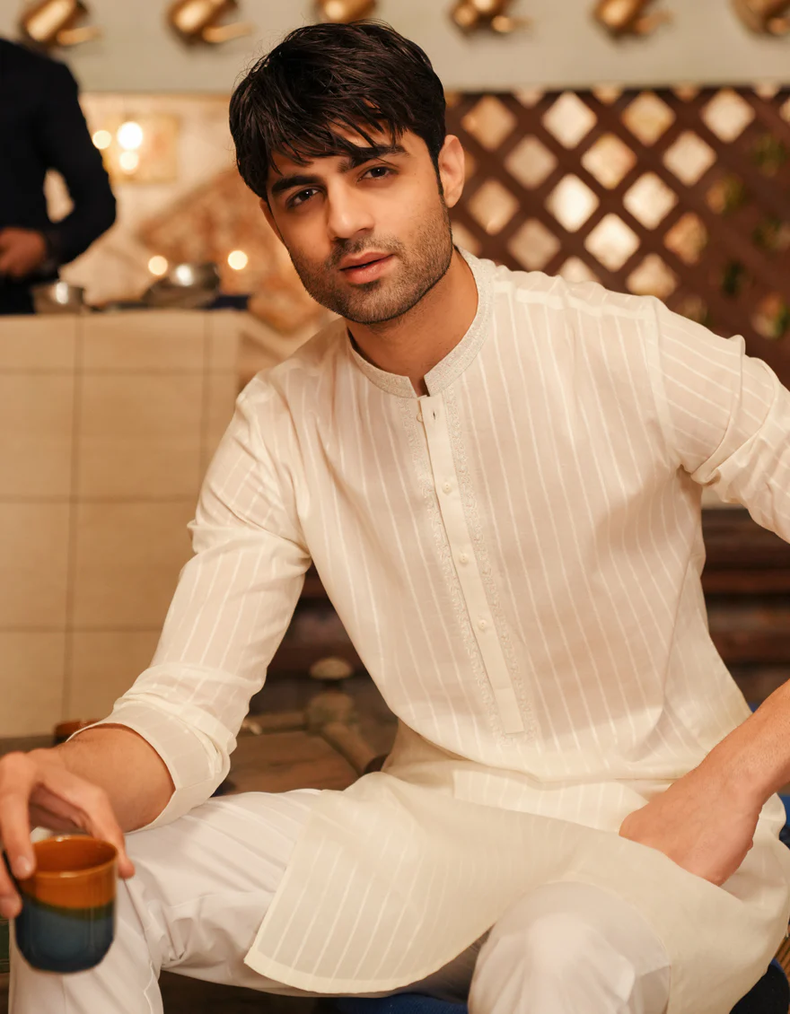 OFF WHITE COTTON KURTA | JJK-S-46668/S25/JJ99 - Image 2