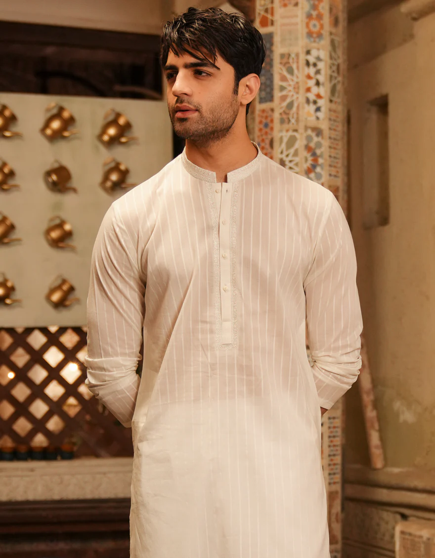 OFF WHITE COTTON KURTA | JJK-S-46668/S25/JJ99 - Image 4
