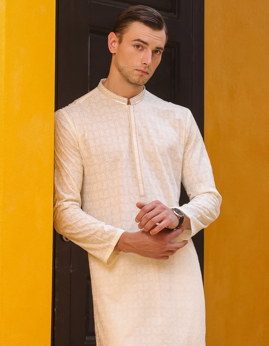 WHITE COTTON KURTA | JJK-S-47154/S24/JJ8771-FL - Image 3