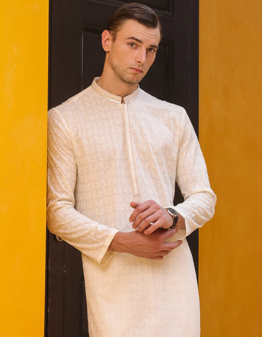 WHITE COTTON KURTA | JJK-S-47157/S24/JJ87 - Image 4