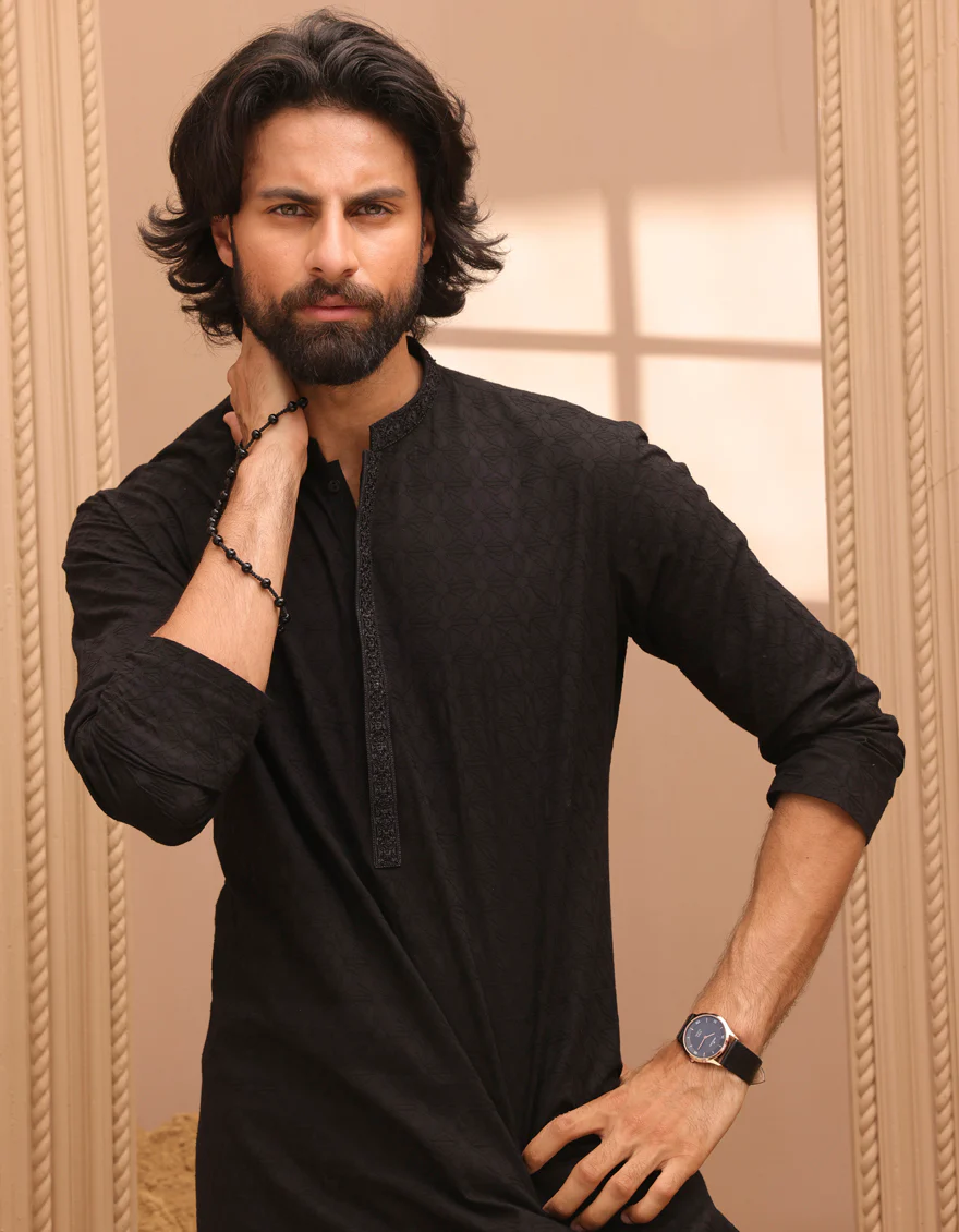 BLACK COTTON KURTA | JJK-S-47254/S24/JJ9212-FL - Image 3