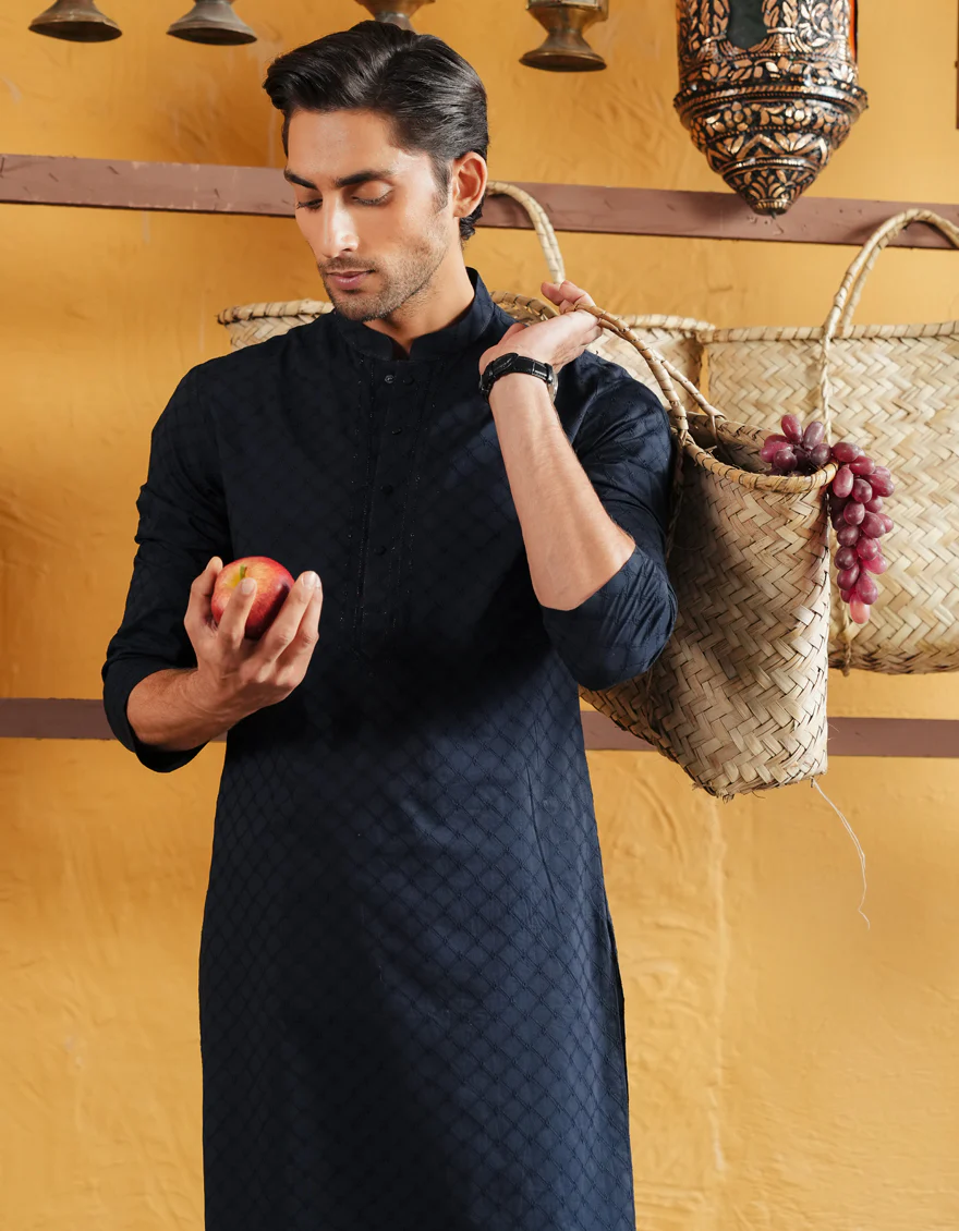 BLACK COTTON KURTA | JJK-S-50069/S25/JJ9779-FL - Image 2