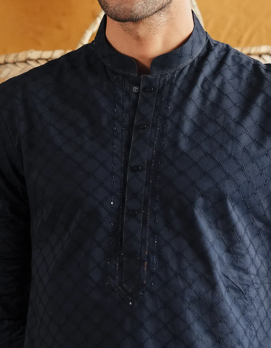BLACK COTTON KURTA | JJK-S-50069/S25/JJ9779-FL - Image 3