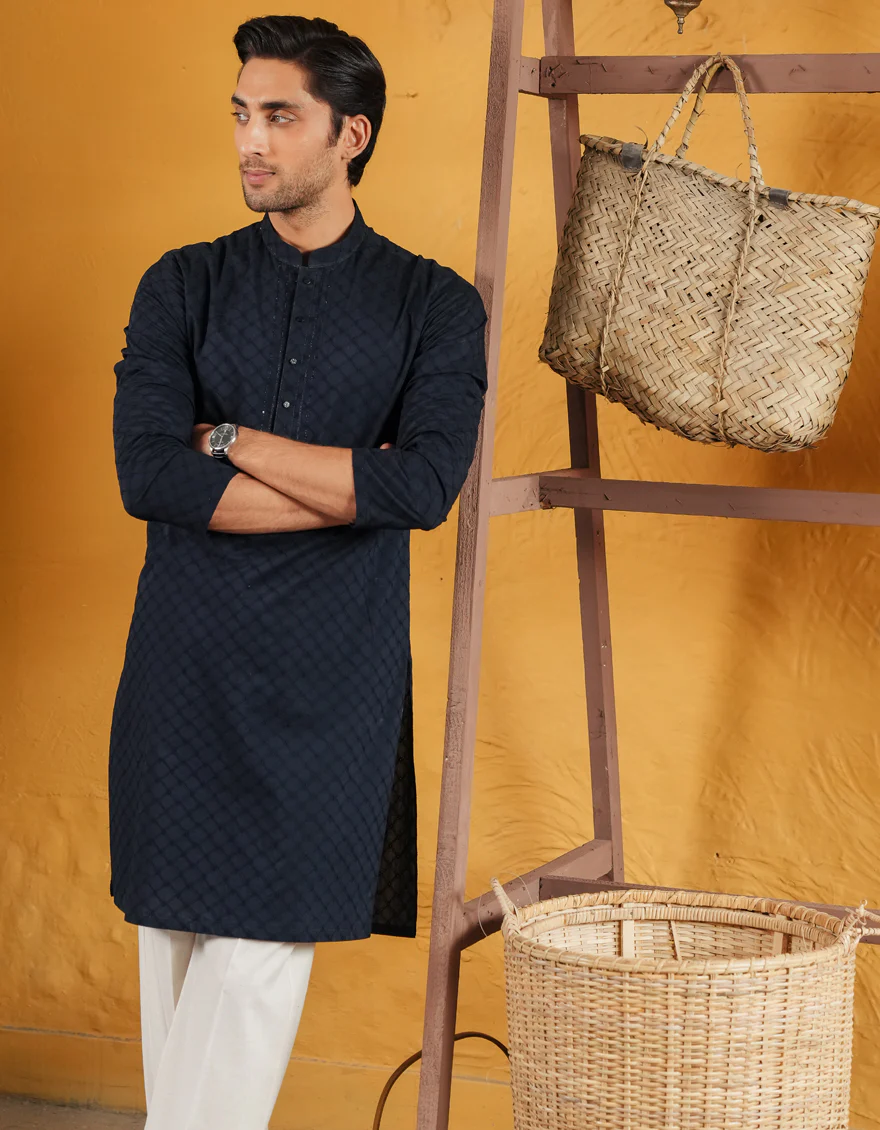 BLACK COTTON KURTA | JJK-S-50069/S25/JJ9779-FL - Image 4