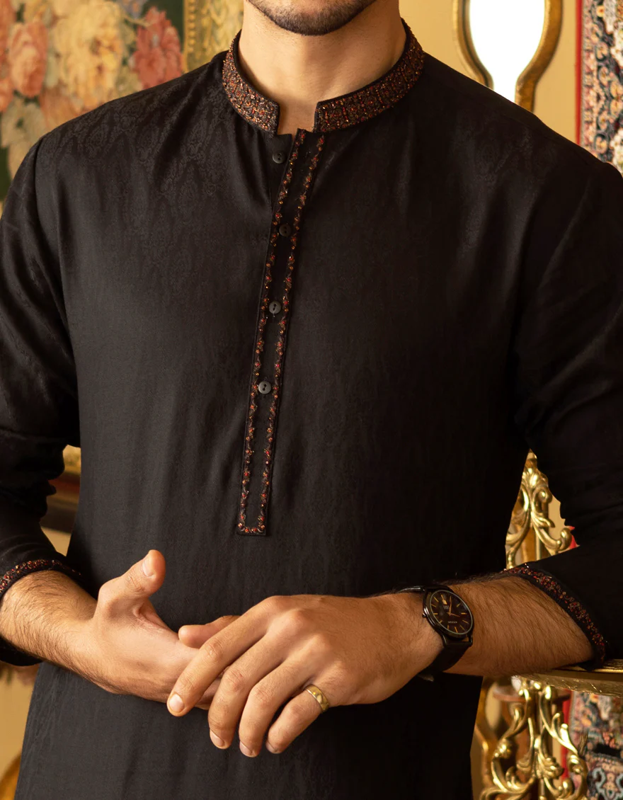 BLACK COTTON KURTA | JJK-S-US-32539/S22/JJ7614-FL - Image 2