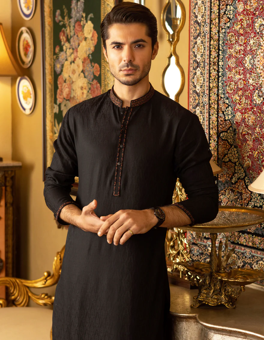 BLACK COTTON KURTA | JJK-S-US-32539/S22/JJ7614-FL - Image 3