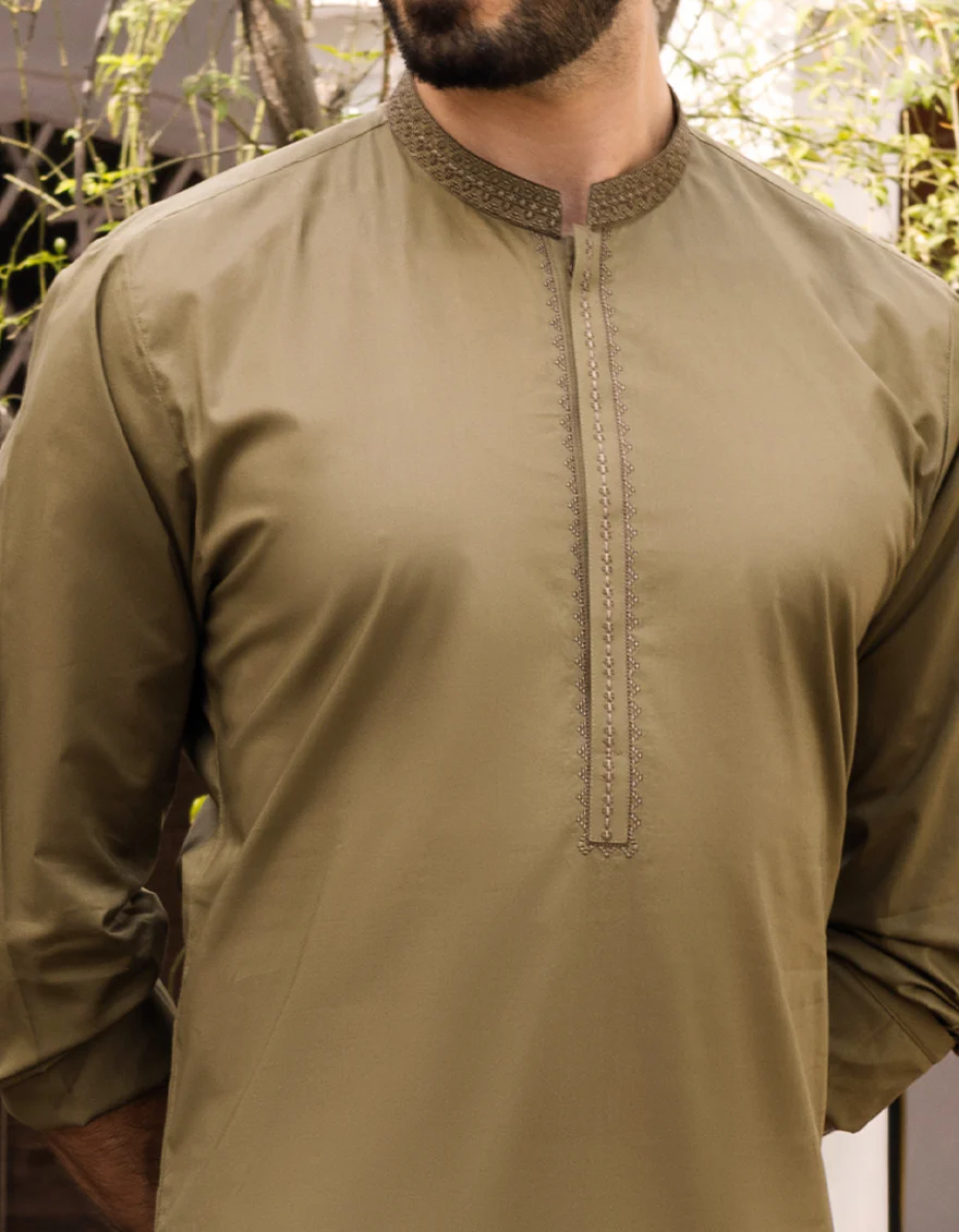 OLIVE COTTON KURTA | JJK-S-US-32555/S22/JJ7546-SF - Image 2