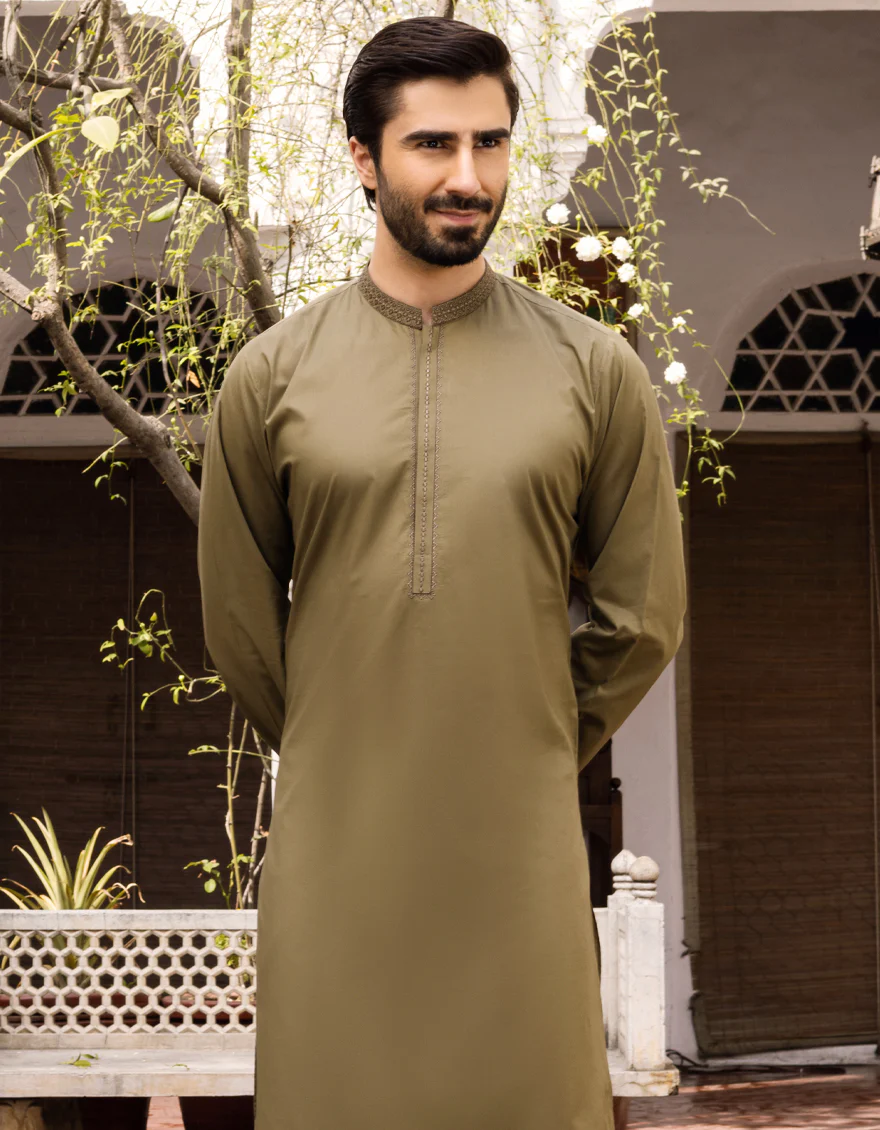 OLIVE COTTON KURTA | JJK-S-US-32555/S22/JJ7546-SF - Image 3