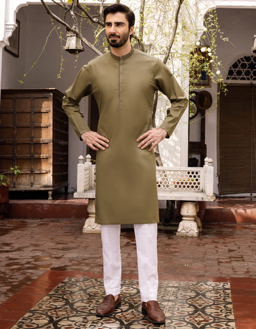OLIVE COTTON KURTA | JJK-S-US-32555/S22/JJ7546-SF - Image 4