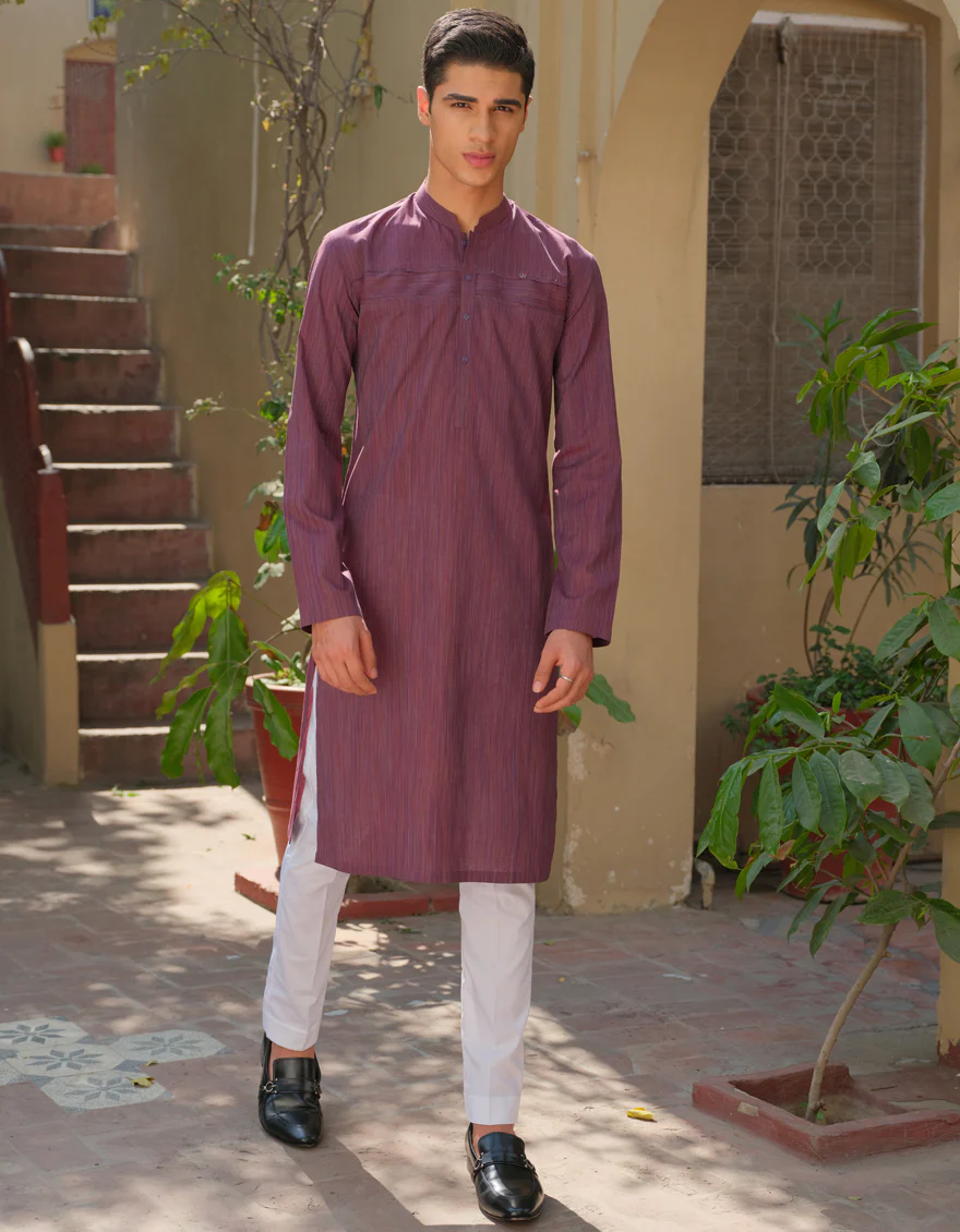 PLUM COTTON KURTA | JJK-S-US-32568/S22/JJ7116-CL - Image 3