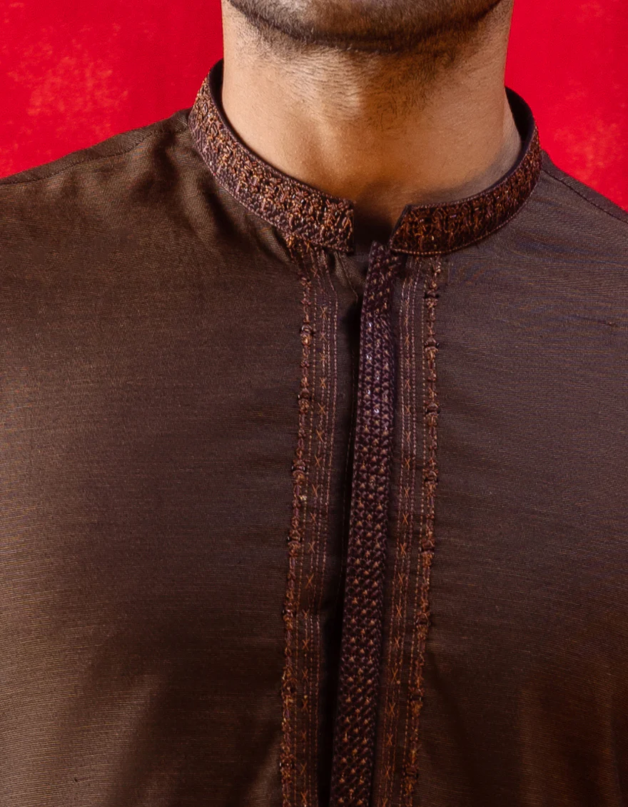 DARK BROWN COTTON KURTA | JJK-S-US-32571/S22/JJ8176-FL - Image 2