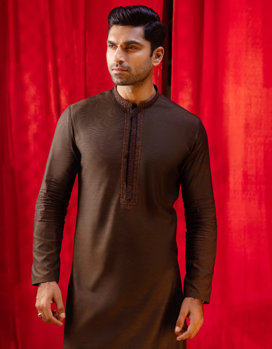 DARK BROWN COTTON KURTA | JJK-S-US-32571/S22/JJ8176-FL - Image 3