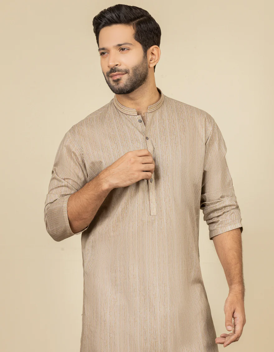 SAND COTTON KURTA | JJK-S-US-32636/S22/JJ7546-SF - Image 3