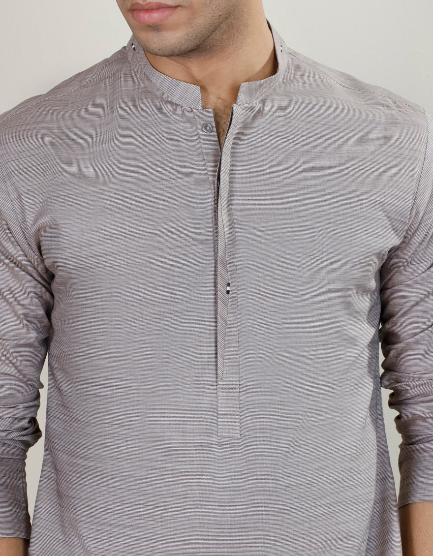 HATCHED BROWN COTTON KURTA | JJK-S-US-32685/S23/JJ8379-CL - Image 2