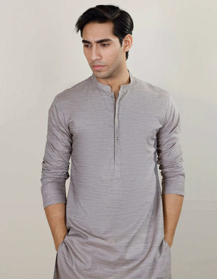 HATCHED BROWN COTTON KURTA | JJK-S-US-32685/S23/JJ8379-CL - Image 3