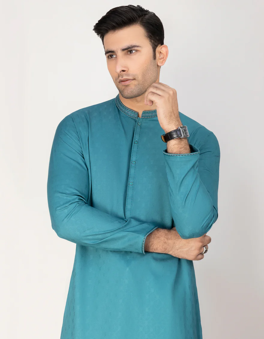 AQUA GREEN BLENDED KURTA | JJK-S-US-32698/S23/JJ8629-SF - Image 2