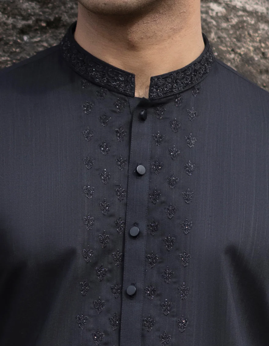 BLACK BLENDED KURTA | JJK-S-US-32718/S23/JJ8717-FL - Image 2