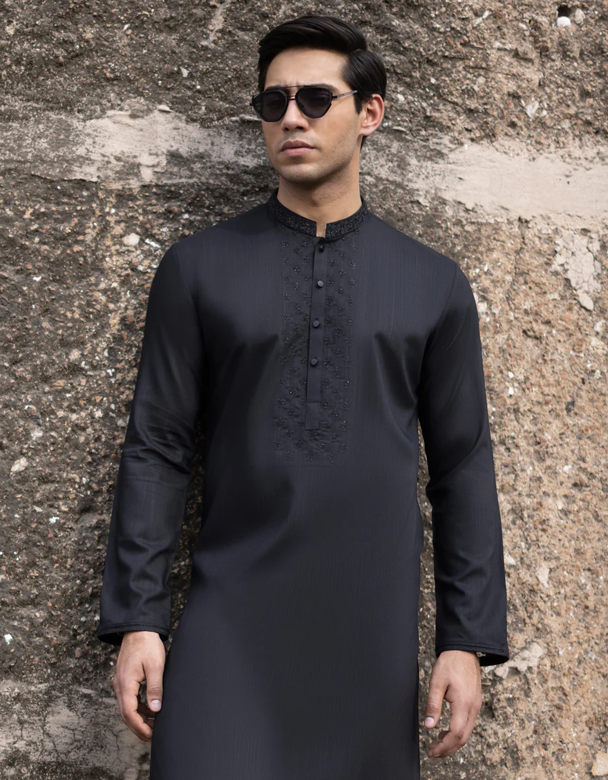 BLACK BLENDED KURTA | JJK-S-US-32718/S23/JJ8717-FL - Image 3