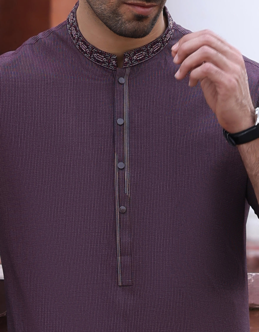HATCHED RED COTTON KURTA | JJK-S-US-32735/S23/JJ8876-SF - Image 2