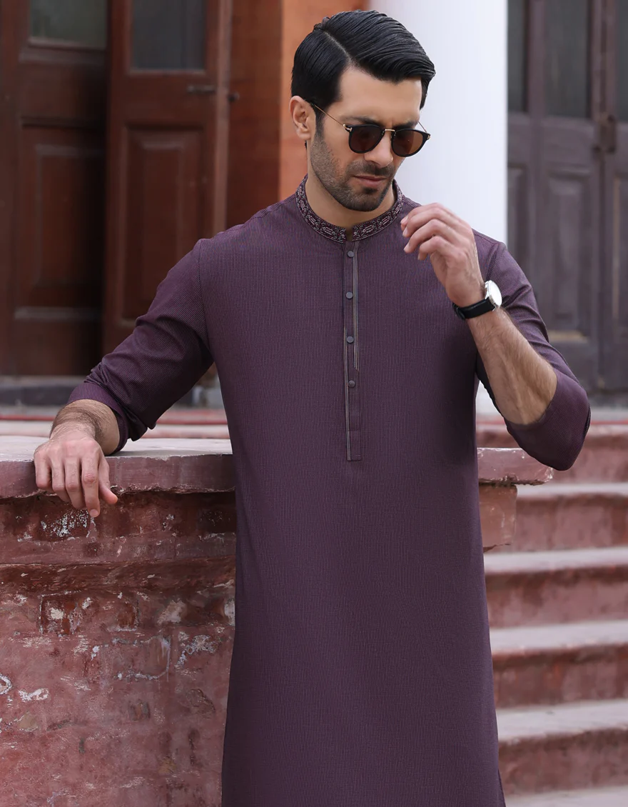 HATCHED RED COTTON KURTA | JJK-S-US-32735/S23/JJ8876-SF - Image 3