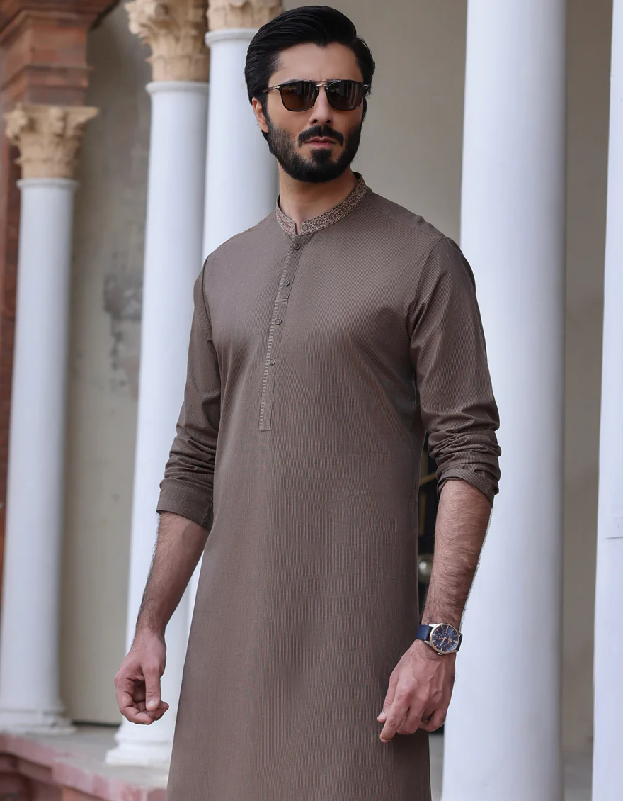 HATCHED BROWN COTTON KURTA | JJK-S-US-32737/S23/JJ8876-SF - Image 3